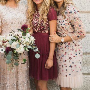 Needle & Thread Gorgeous Maroon Floral Embroidered Tulle Dress